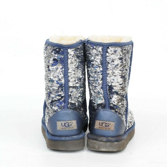 UGG Australia Classic Short Blue Sparkle Sequin Sherpa Boots Womens 7 1002765 - Picture 7 of 12